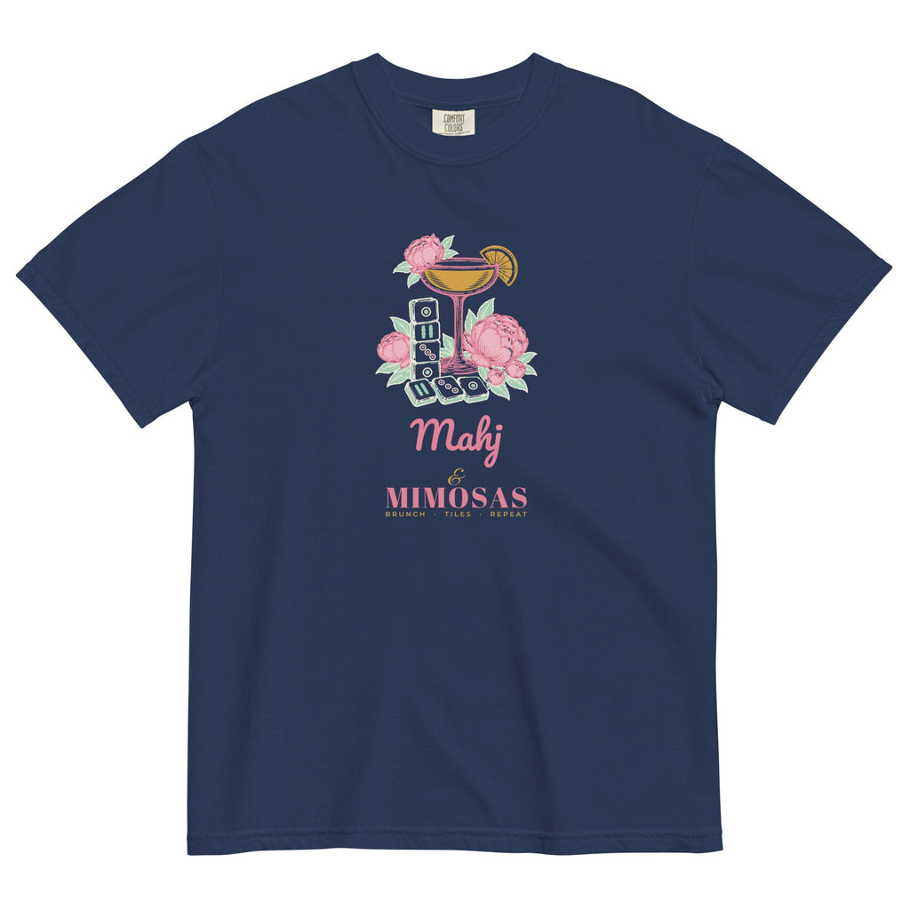 Mahj & Mimosas Tee in True Navy, flat lay
