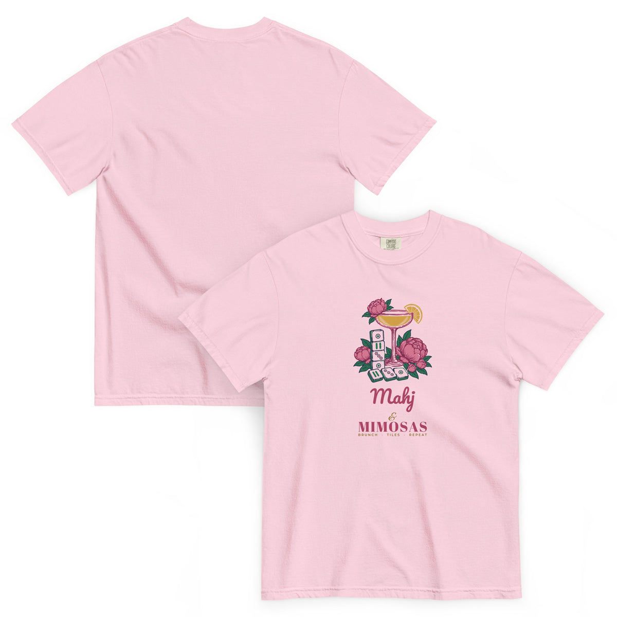 Front and back of the Mahj & Mimosas Tee in Blossom