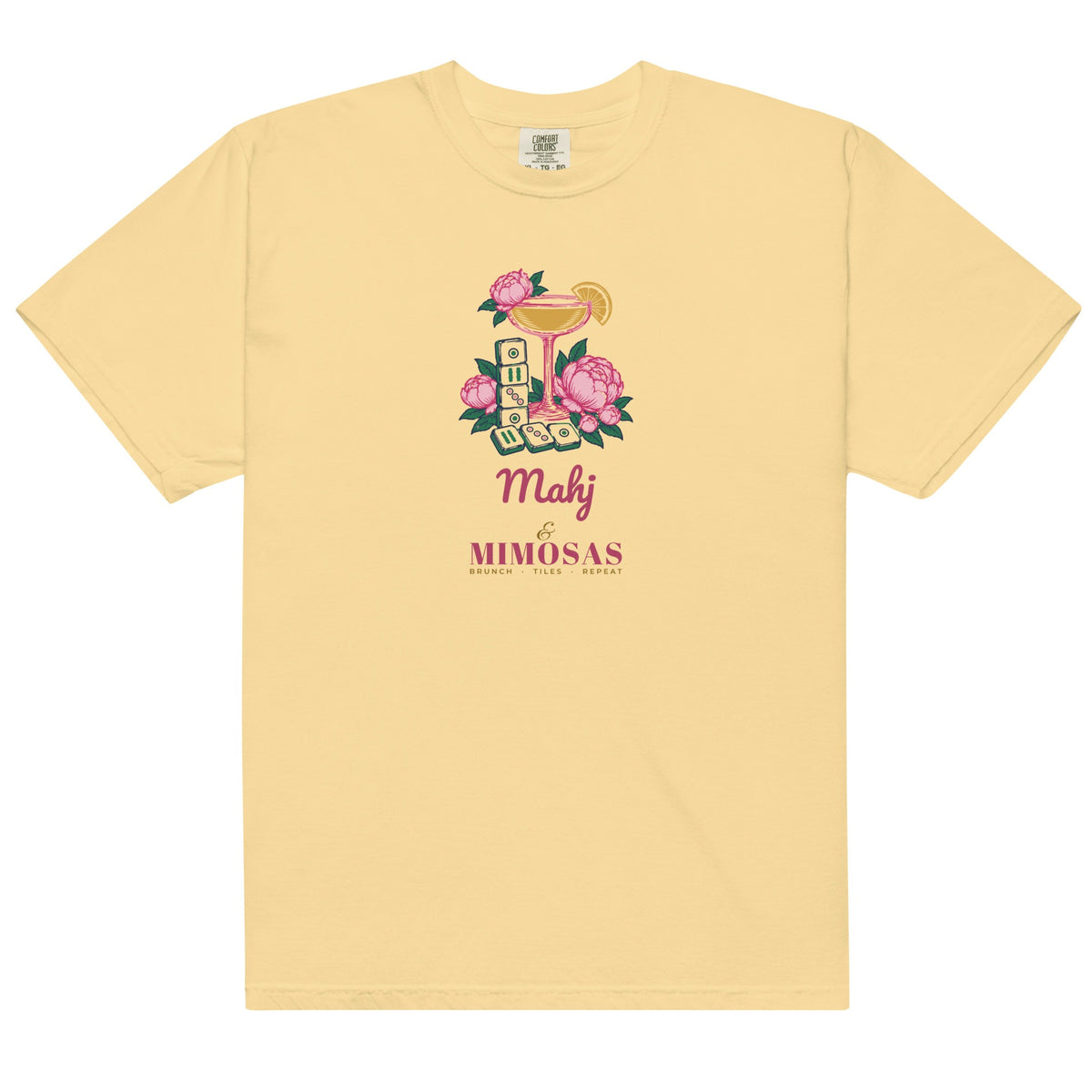 Mahj & Mimosas Tee in Butter, flat lay