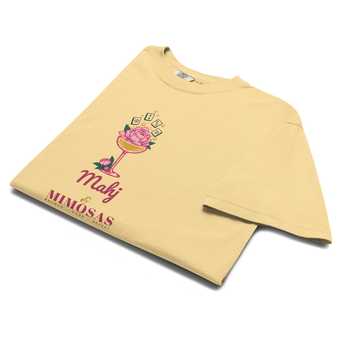 Mahj & Mimosas Tee in Butter, folded