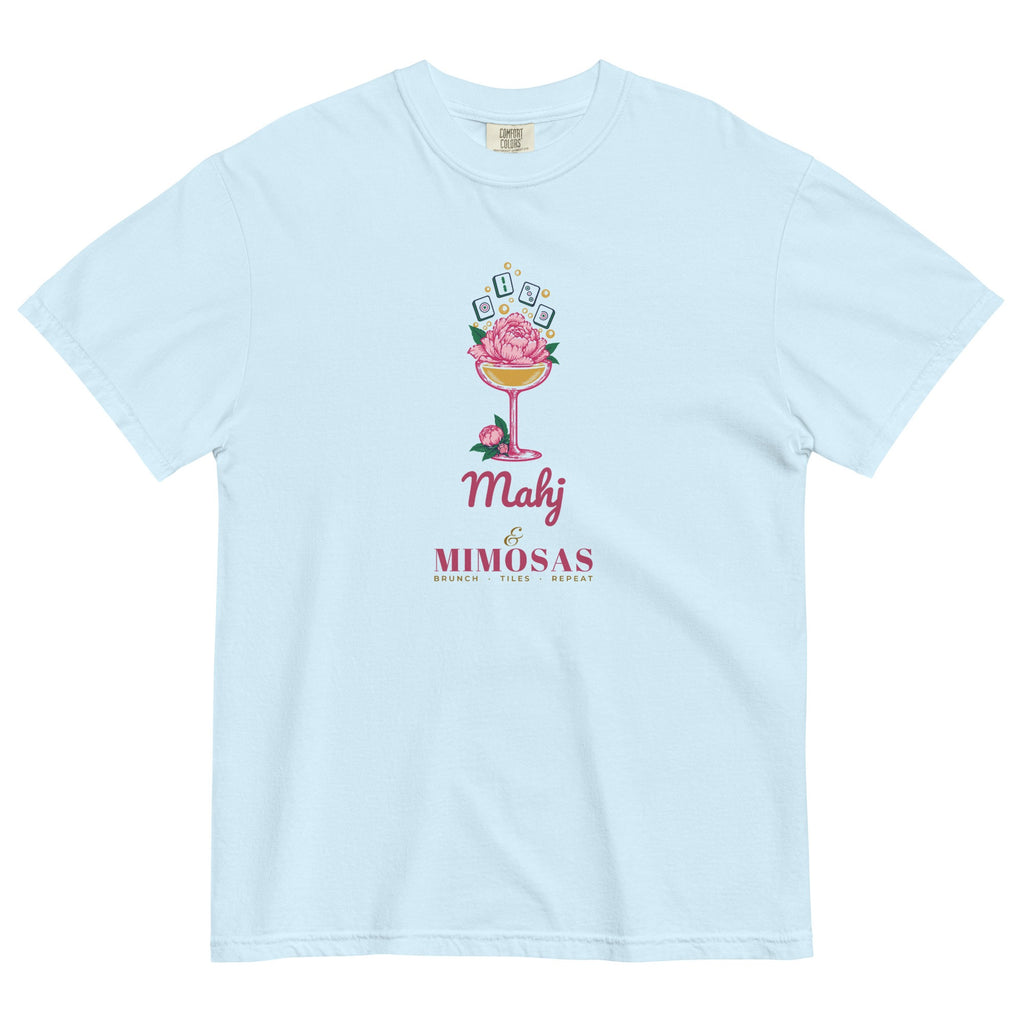 Mahj & Mimosas Tee in Chambray, flat lay