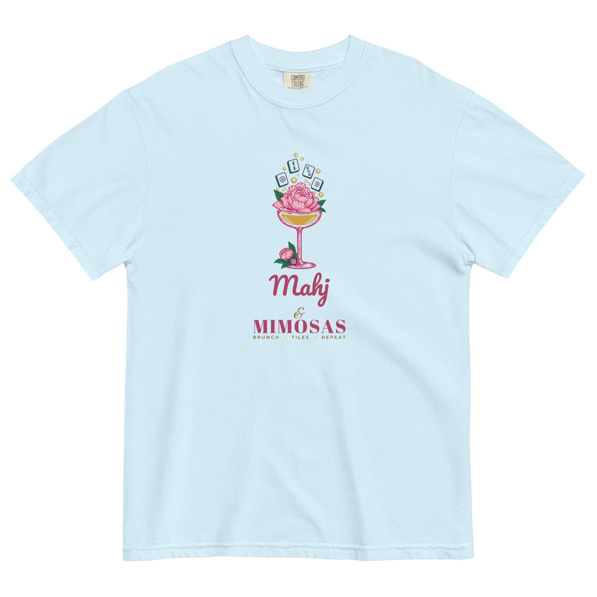 Mahj & Mimosas Tee in Chambray, flat lay