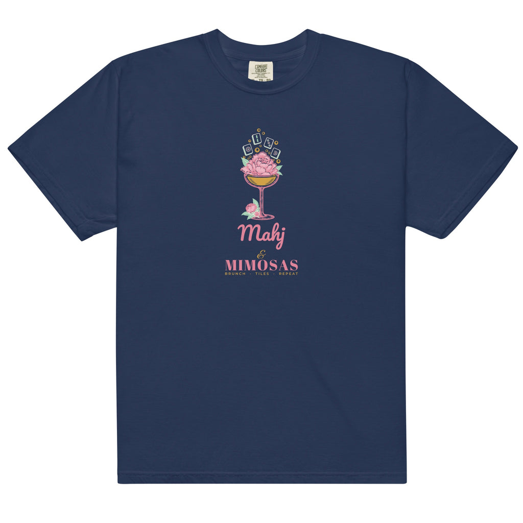 Mahj & Mimosas Tee in True Navy, flat lay