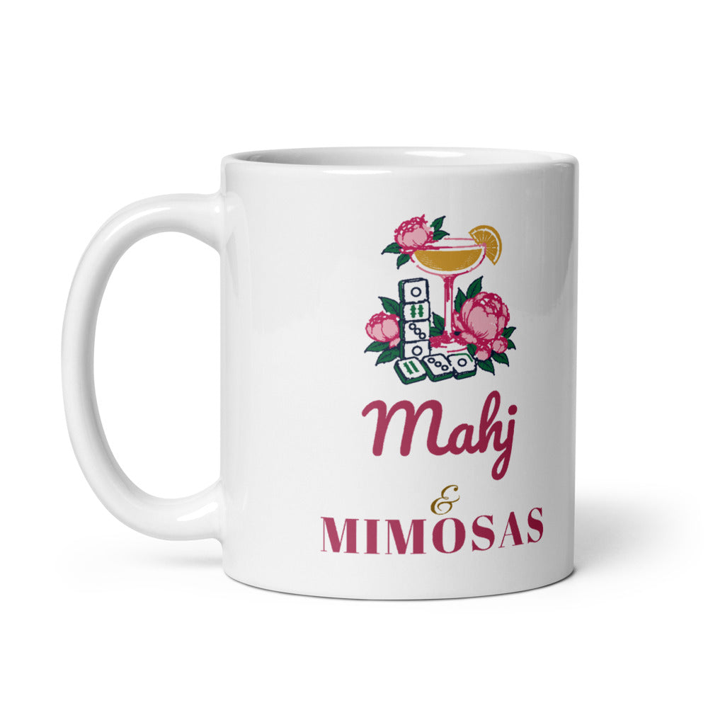 Mahj & Mimosas mug, handle on left