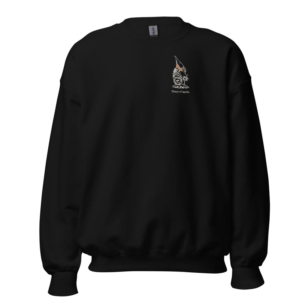 Plenty of upside nuthatch crewneck, chest mark, Black