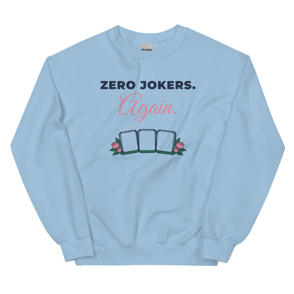 Zero Jokers. Again. crewneck, Light Blue