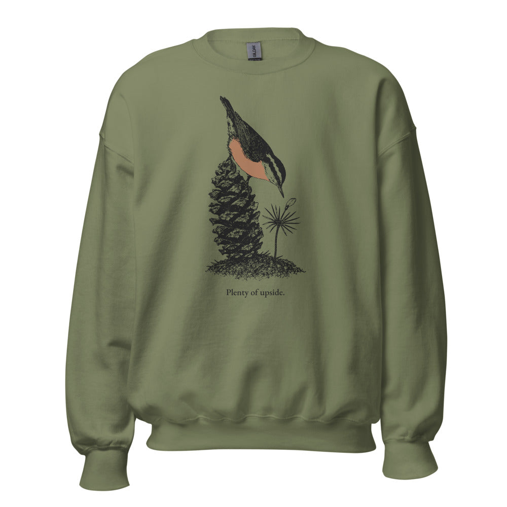 Plenty of upside nuthatch crewneck, tall front, Military Green