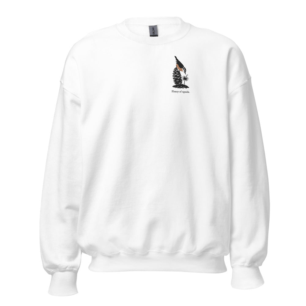Plenty of upside nuthatch crewneck, chest mark, White