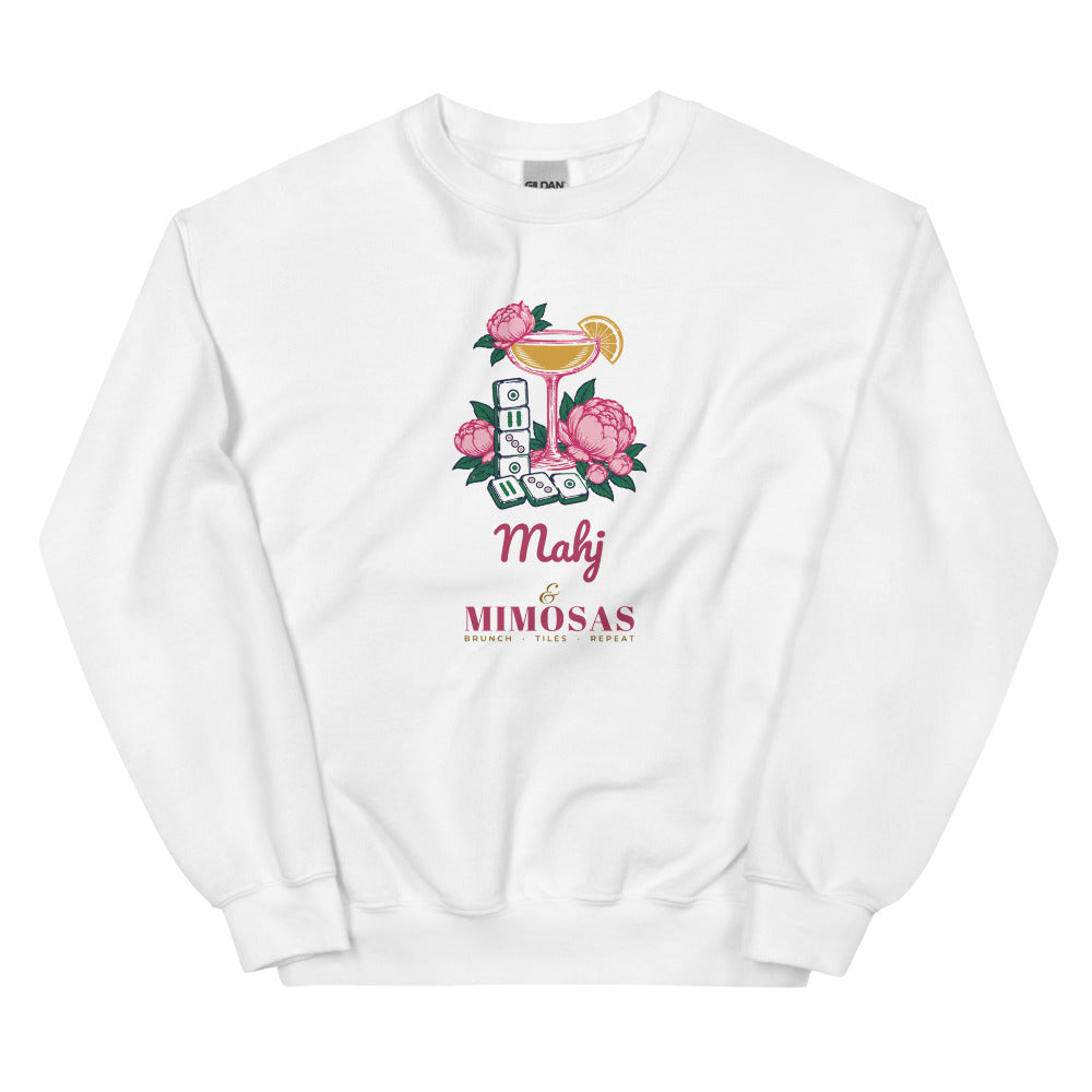 Mahj & Mimosas coupe and tile stack crewneck, White