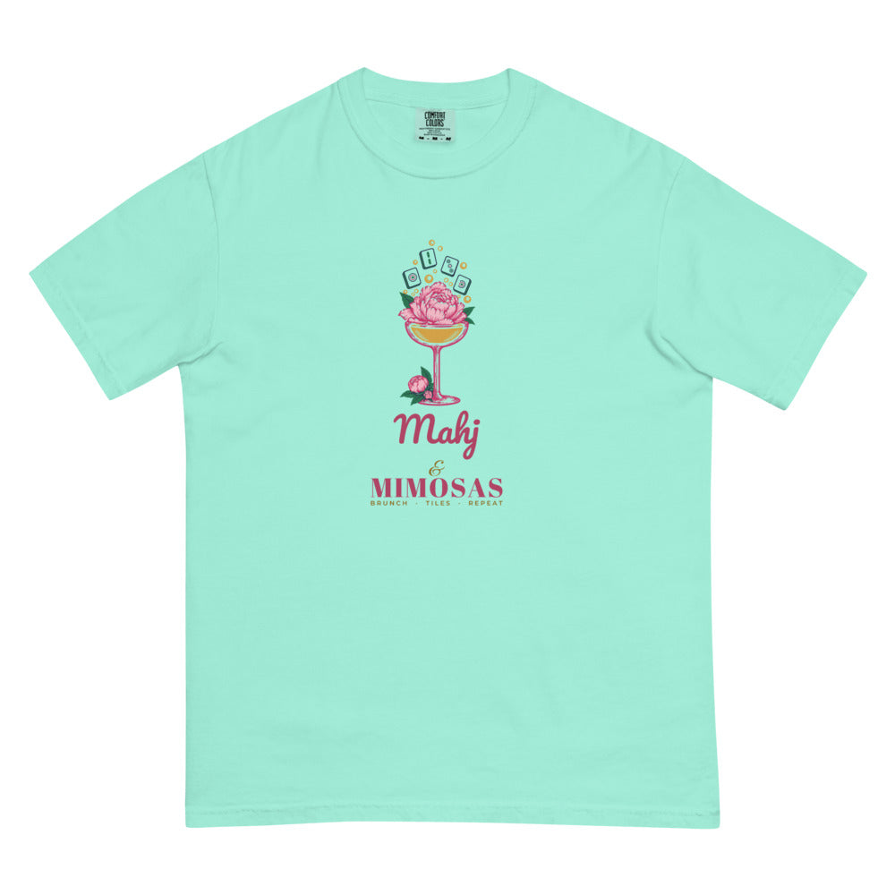 Mahj & Mimosas tiles bubbling up tee, Chalky Mint