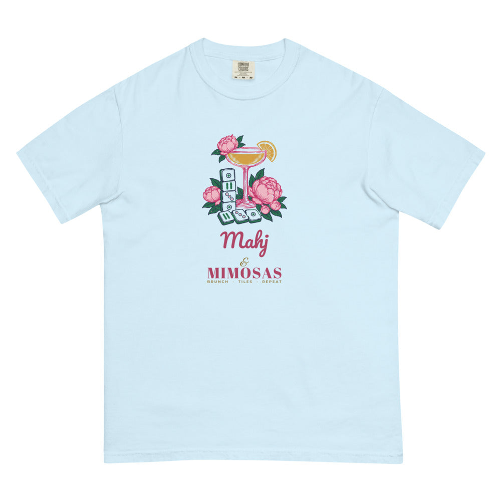 Mahj & Mimosas coupe and tile stack tee, Chambray