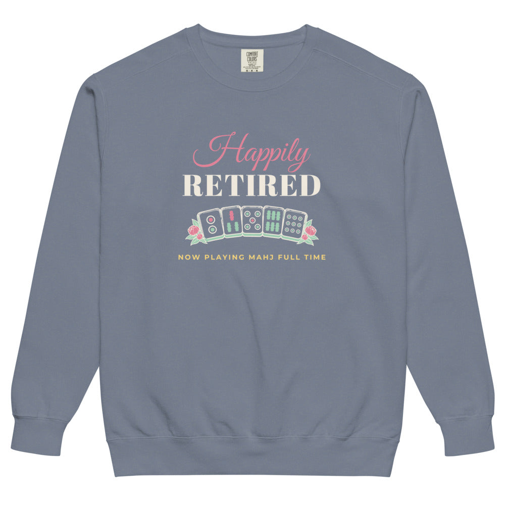 Happily Retired, now playing Mahj full time crewneck, Blue Jean