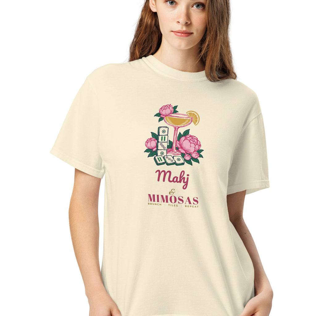 Woman wearing the Mahj & Mimosas Tee in Ivory