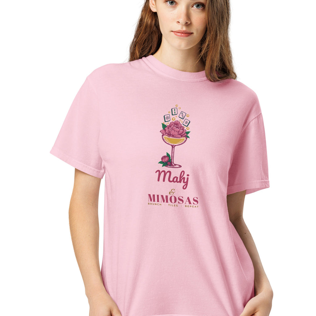 Woman wearing the Mahj & Mimosas Tee in Blossom