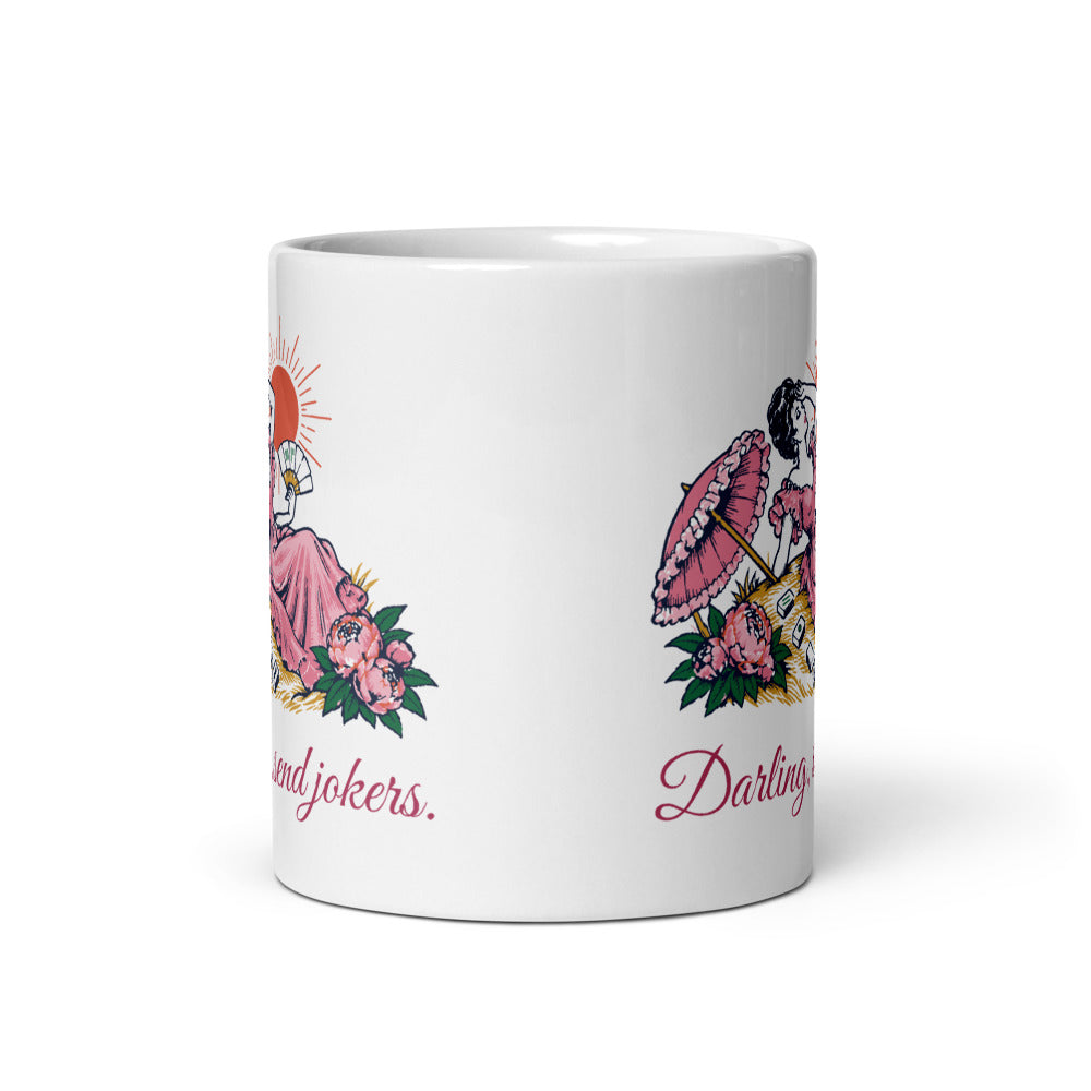 Darling, send jokers swooning lady mahjong mug, front view