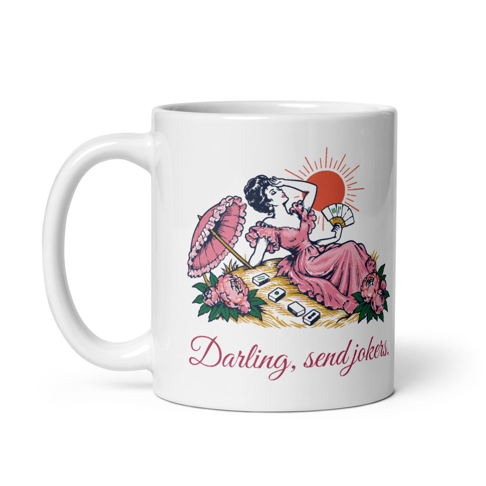 Darling, send jokers swooning lady mahjong mug, handle on left